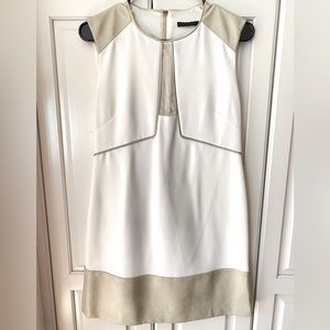 Pinko sleeveless beige cream mini Dress Silk lining Rhinestone golden tone S New